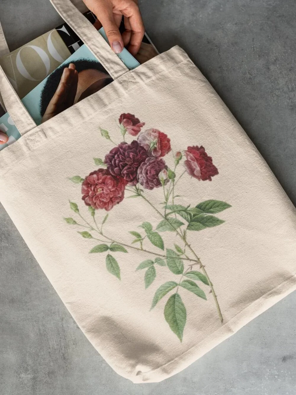 Ternaux Rose Vintage Floral Print Graphic Canvas Tote Bag